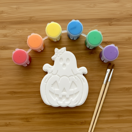 Ghost and Pumpkin plaster kit with paint pots and brushes