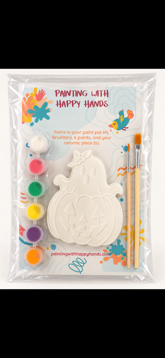 Ghost and Pumpkin plaster kit with paint pots and brushes