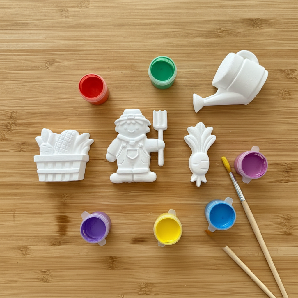 Garden Set - Unpainted Pieces with Paint Pots and Brushes