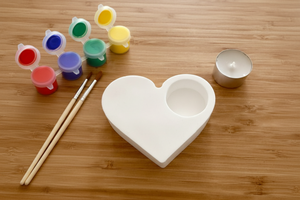 Heart candle holder with paint pots and brushes