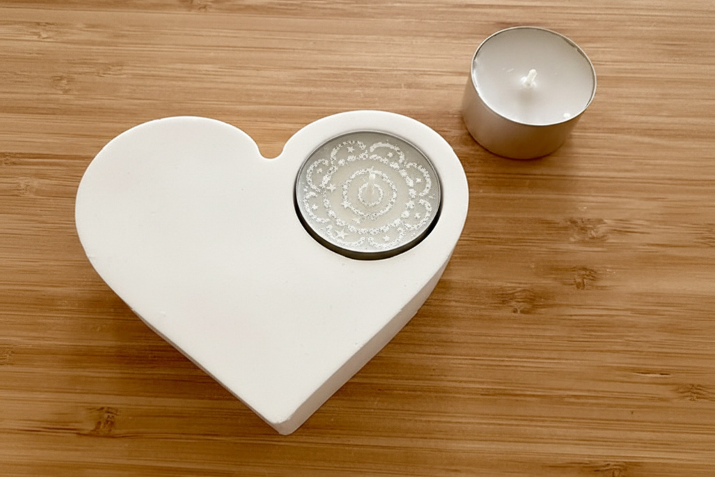 Heart candle holder bisque on wood background