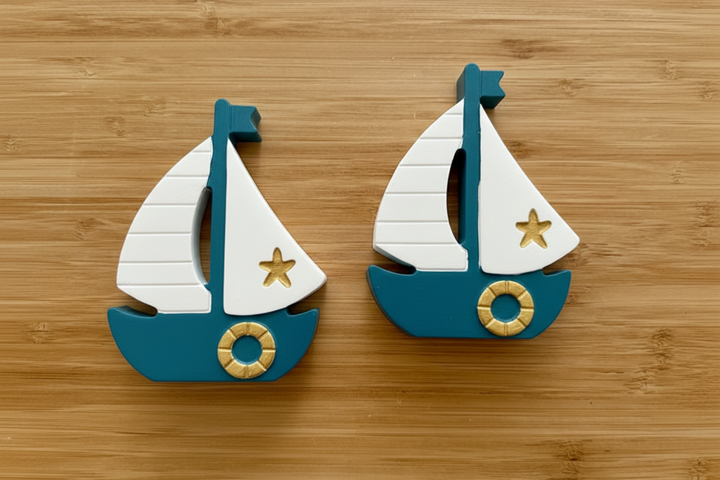 Ocean teal sailboats on wood