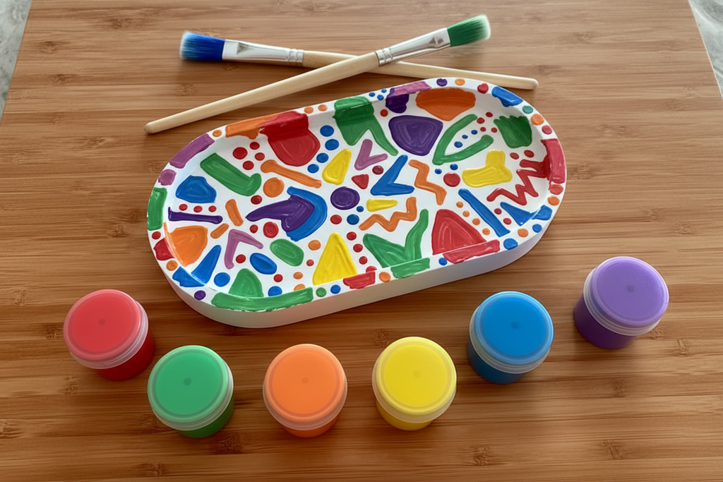 Painted Trinket Tray on Wood